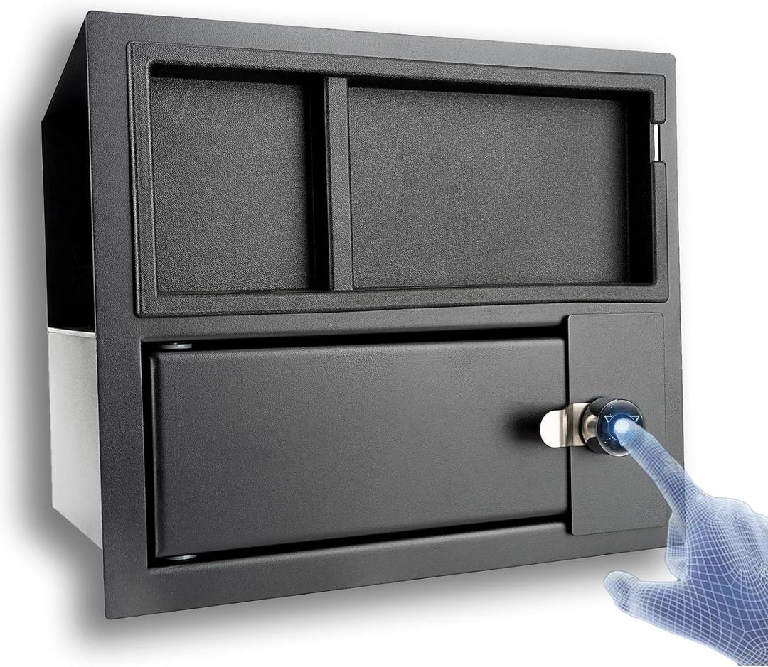 Center Console Safe Guns Storage Box Compatible with 2014-2022 Toyota Tundra 5.7L V8, with 4-Digit Combo Lock, 2 Keys, Organizer Coin Tray - 00016-34174 (With Fingerprint Lock)