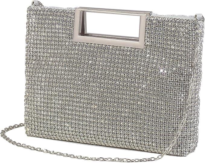 Womens Top Handle Clutch Purses, Sparkly Rhinestone Glitter Evening Handbag Shoulder Crossbody bag for Wedding Prom Party