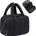 CAMTOP Travel Toiletry Bag for Women Travel Toiletry Organizer Lightweight Large Wide-open Makeup Bag Large Capacity Qulited Cosmetic Bag Puffy for Essentials Organizer (Black)