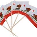 10 x Tectsia 100Pcs California Toothpick Flags, Small Mini Stick Californian Fruit Cake Topper Flag for US Military Day Party Events Celebration Supplies, Birthday Wedding Dinner Decorations