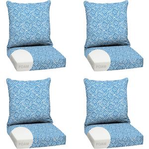 Arden Outdoor Foam Deep Seat Cushion Set, 4-Pack, 24x24, Premium High-Density Foam, Never Flattens, Weather-Proof for Patio Chair Sofa Couch, Amalfi Blue Tile