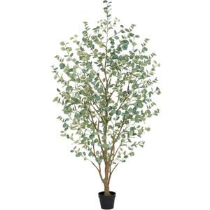 8FT Artificial Eucalyptus Tree Indoor, Faux Eucalyptus Tree with 901 Silk Leaves, Tall Fake Tree - Artificial Tree Indoor for Living Room Office Bedroom Home Decor