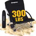 KingCamp Low Beach Chairs, Portable Folding Chair for Adults Extra Wide Ergonomic High Back Seat 300lbs Heavy Duty Lightweight Oversized Gear with Carry Bag for Outdoor Lawn Camping Picnic (Ergosolid C Black)