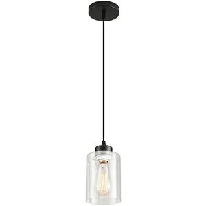 CAFULAM Modern Black Farmhouse Pendant Light with Glass Shade, Industrial Pendant Lighting, Adjustable Hanging Light Fixtures, Farmhouse Pendant Lighting