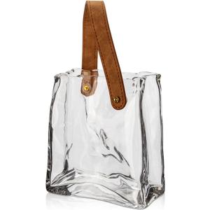 Glass Purse Vase for Flowers Clear Vases for Centerpieces Glass Bag Vase with Leather Handle Small Bag Vases for Decor Decorative Fish Bowl for Home Wedding Decor