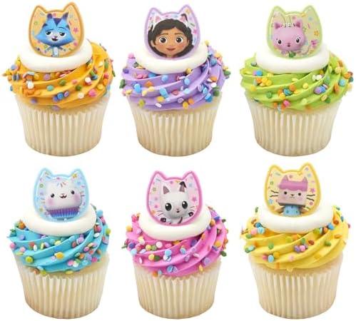 DecoPac DreamWorks Gabby's Dollhouse Rings, 72 Cupcake Decorations Featuring Gabby, Pandy Paws, Irresistible Kitty Characters, and Super Fun Adventures! - 72 Pack
