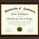 Luminary 16x20 Wood Diploma Frame with 14x17 Opening Black Mat for College Degree Certificate Document, Walnut Color Wooden Frame with Tempered Glass Panel for Wall Mount Display