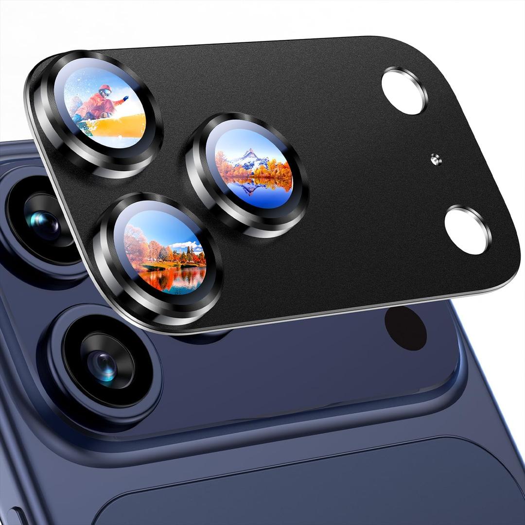 Uyiton Compatible with iPhone 17 Pro Camera Lens Protector - [Not Easy to Break][Strong Adsorption][Case-Friendly] Metal Tempered Glass Rear Camera Screen Cover - Black Titanium