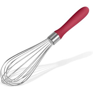 18/8 Stainless Steel Balloon Whisk, Doosu Kitchen Whisk for Cooking Handheld Egg Beater with Rust-Proof Sturdy Wires & Non-Slip Silicone Handle for Beating, Stirring, Blending (8 Wires, Red) (M)