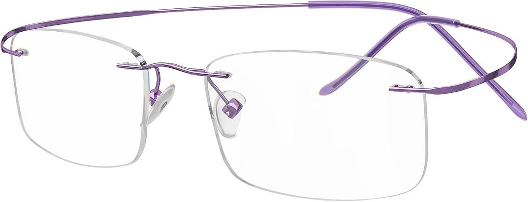 Eyekepper 0.75 Reading Glasses, Readers for Men and Women, Purple | Men's Titanium Rimless Magnifying Glass, Womens Reader Eyeglasses, Lightweight Cheaters, Scratch Resistant & Comfortable