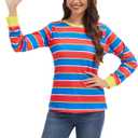 Adult Womens Long-Sleeved Striped T-Shirt Cartoon Character Costume for Halloween Cosplay Party (XX-Large, Red and Blue Stripes)