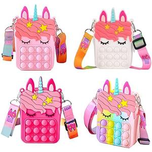 Gifts for Kids 2 Packs Unicorn Purses Fashion Fidgets Fashion Pop Purse Push Bubbles Fidget Toy Rainbow Unicorn Purse Wallet Ladies Bag Silica Dimple Crossbody Bags, and 1 Ice Cream