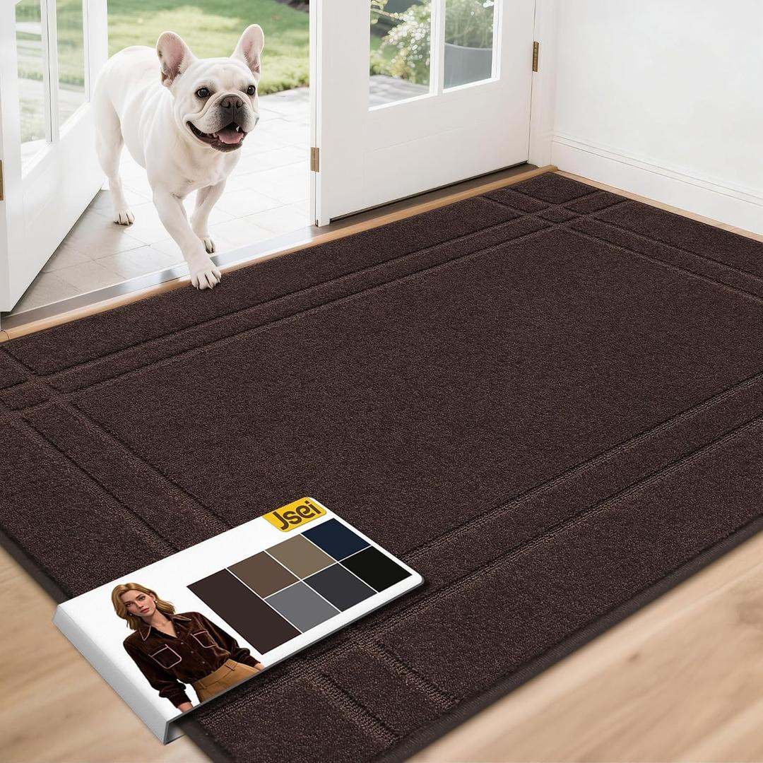 JSEI Entryway Rugs Doormat 36"x60", Non-Slip Dirt Trapper Door Mats Indoor, Washable Absorbent and Stain Resist Welcome Floor Mat for Front Door, Dog Door Mat, Dirty Wet Shoes & Paws, Brown