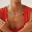 Silver Plated Layered Choker Necklaces for Women, Stackable Stacked Stacking Layering Dainty Silver Plated Necklace Beach Circle Paperclip Pendant Chain Necklaces Trendy Jewelry Set for Women