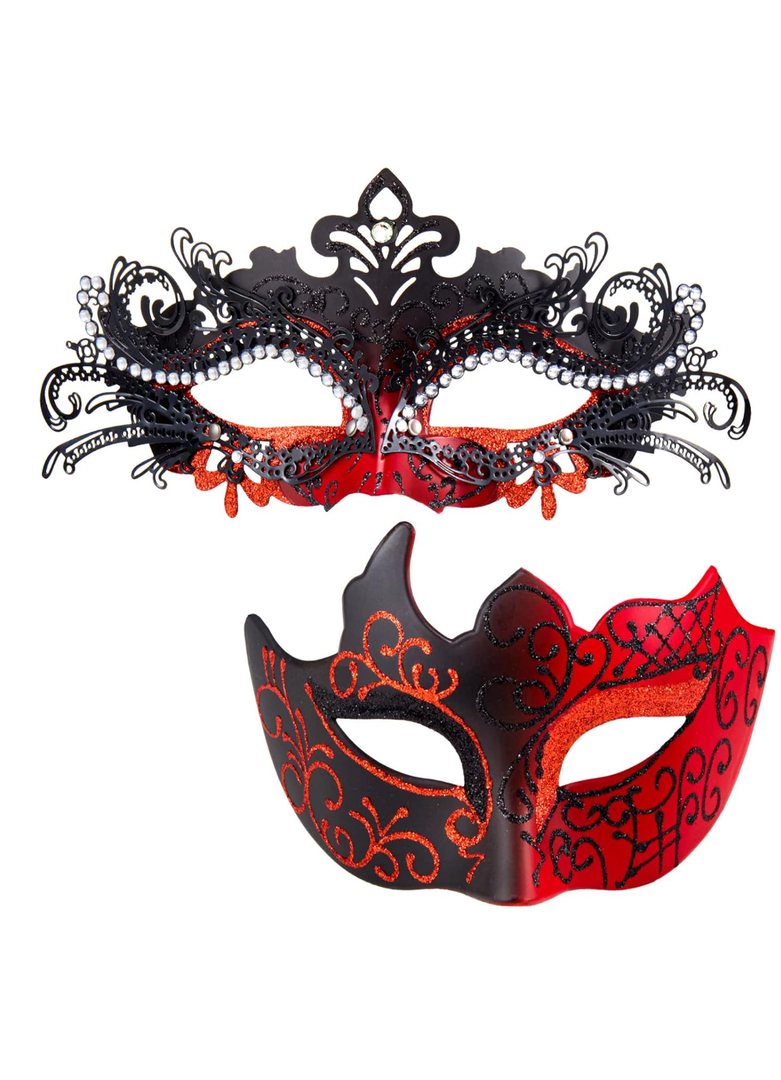 2025 Masquerade Masks for Couples, Shiny Rhinestone Metal Filigree Venetian Mask & Mens Venetian Mask for Mardi Gras