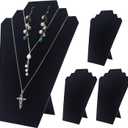 Coward 4Pcs/Set Black Necklace Earring Jewelry Set Display Stand, Foldable Black Velvet Necklace Bust Easel Chain Necklace Holder Organizer Rack for Home or Store Show