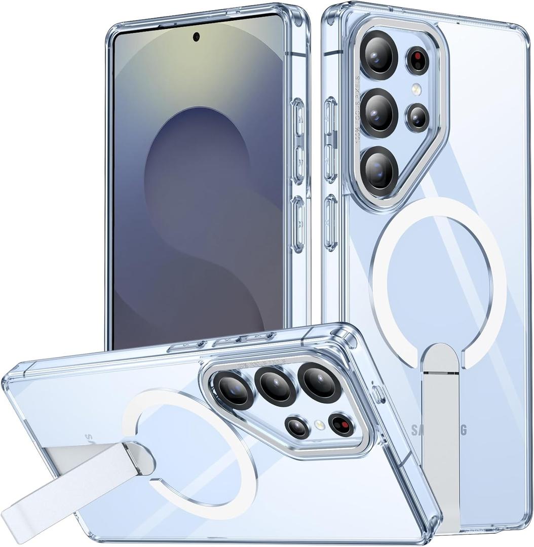 for Samsung Galaxy S25 Ultra Phone Case, S25 Ultra Magnetic Case Built-in Invisible Stand [Compatible with MagSafe] [Military-Grade Protection] Shockproof Cover for Galaxy S25ultra (Clear)