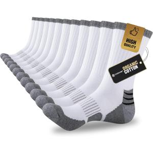 COOVAN Mens Cotton Crew Socks Moisture Wicking Cushioned Athletic Heavy Duty Work Boot Socks 6 Pairs (Large-X-Large, White)