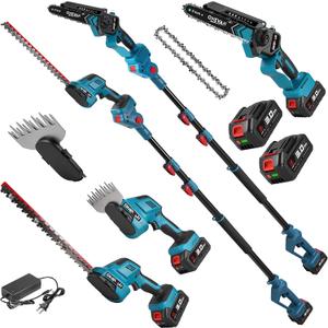 6-in-1 Cordless Pole Saw & Hedge Trimmer, Electric Chainsaw with 23.0 Ah Batteries, Pole Saws for Tree Trimming, Bush Trimmer Branch Cutter, Grass Shears, 14.5Ft Long Reach