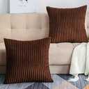 TangDepot, Soft Plush Velvet Big Striped Corduroy Solid Decorative Throw Pillow Covers, Square Pillow Covers - (12"x12" 1 Pieces, A65 Brown)