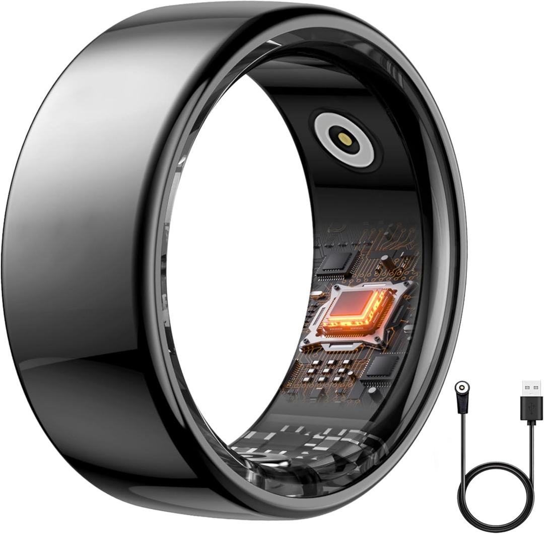 Smart Ring Health Tracker - 24/7 Fitness & Sleep Tracking with Heart Rate Monitor, IP68 Waterproof Activity Tracker for Men/Women, 50+ Workout Modes, 7-Day Battery (9#, Black)