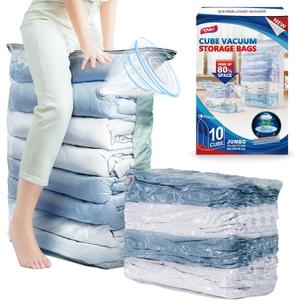 TAILI 10 Pack Vacuum Storage Bags, Jumbo Cube Space Saver Bags (31x40x15 Inch), Extra Large Vacuum Sealer Bags for Comforters Blankets Bedding Clothing, Closet Organizer, Cream