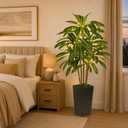 Artificial Dracaena Tree 5FT with Black Tall Planter, Realistic Faux Tropical Plant with LED Lighted, Indoor Artificial Plant for Modern Indoor Home Decor