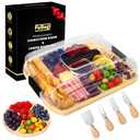 Portable Travel Charcuterie Board with Lid, Bamboo Charcuterie Cheese Board with Cover Accessories Gift Set, Large Covered Charcuterie Box Serving Tray Board Platter 7 Compartment Traveling Christmas