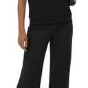 Womens 2 Piece Lounge Sets, Summer V Neck Short Sleeve Tops & Wide Leg Sweatpants (Black, M)
