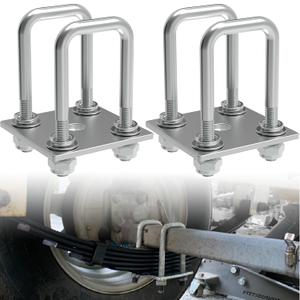 Square U-Bolt Kit for Boat Trailer Mounting Axle Leaf Springs Zinc(4 U-Bolt + 2 Plate),Heavy Duty Square U-Bolts with Nuts and Frame Plate for Trailer Automobiles Trailer (2" W x 5" L)