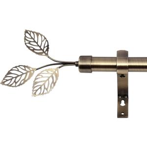 RYB HOME Brass Curtain Rod 1 Inch Diameter with Vivid Leaf Finials Telescoping Single Rod for Kitchen Living Room Bedroom Window Adjustable Length from 48 to 86 Inch, Antique Brass