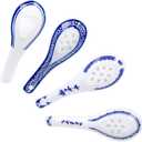 VanEnjoy Set of 4 Chinese/Japanese Ceramic Soup Spoons, Tradition Blue and White Ceramic Spoon Suitable for Soup