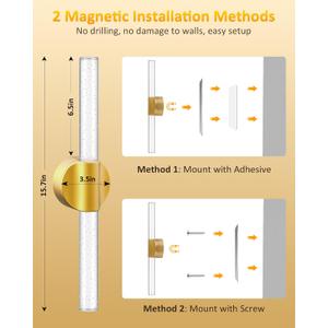 Peel and Stick on Wall Sconce, No Drill Gold Wireless Magnetic Battery Operated Wall Lights with Remote & Touch Control, Dimmable Cordless Wall Lamps for Bedroom Living Room Bathroom Decor, 1pc