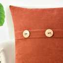 CaliTime Throw Pillow Cases Pack of 2 Soft Corduroy Striped Cushion Covers with Triple Large Natural Coconut Shell Buttons for Couch Sofa Home Farmhouse Decoration 18 X 18 Inches Burnt Orange