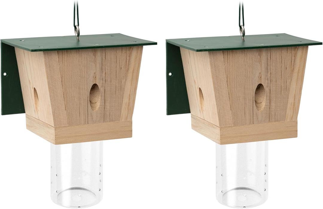 Carpenter Bee Trap for Outside - Green Pentroof Shed Style Nature Hanging Wood Carpenter Bee Traps Outdoor - Best Bee Trap - Insect Traps with Removable Vault (2 Pack)