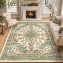 8x10 Area Rugs for Living Room, Boho Washable Carpets, Green Orange Beige