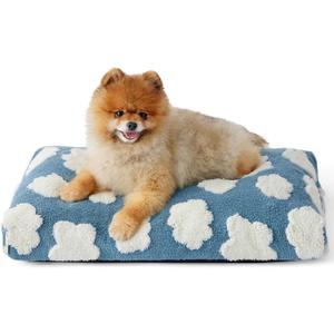 Lesure Cute Small Dog Bed-Thick Shredded Chopped Foam Pet Puppy Bed Indoor with Removable Washable Cover, Modern Fuzzy Plush & Anti Slip Bottom, Blue (24.0"L x 16.0"W x 2.5"Th)