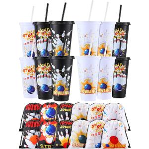 24 Pcs Bowling Party Favors Bowling Party Plastic Cups Bowling Party Drawstring Backpack Bag 24 oz Bowling Tumbler Bowling Party Favor Bags for Bowling Birthday Team Party Supplies Gifts