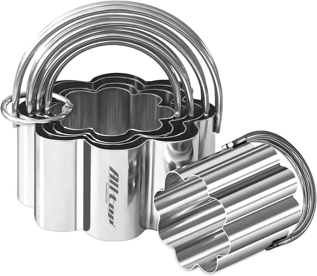 ALLTOP Scalloped Biscuit Cutters with Handle, Stainless Steel Cookie Cutter, Professional Baking Essential Tool for Pastry, Scone, Donut-Flower Shaped