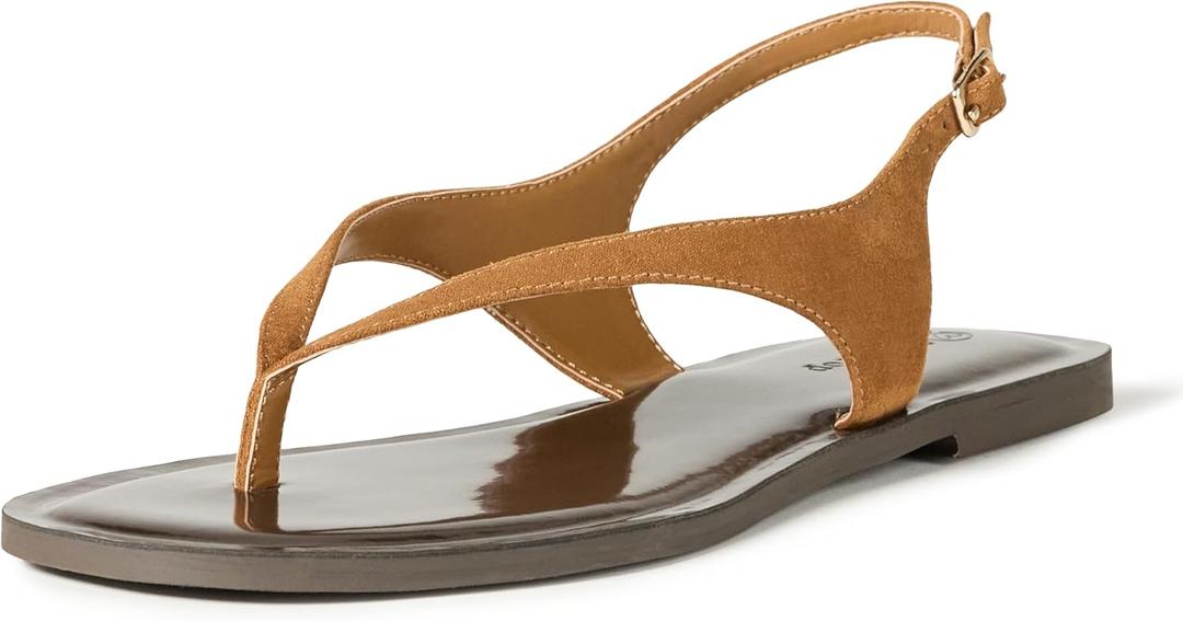 The Drop Women's Cinda Thong Sandal (8),  Cognac Microsuede The Drop Women's Cinda Thong Sandal (8),  Cognac Microsuede