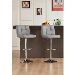 DUMOS Bar Stools Set of 2, 24 inch Counter Height Bar Chairs, Upholstered Modern Kitchen Barstools with Metal Base, PU Leather Saddle Stools for Kitchen Island, Grey