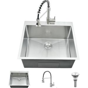 25 Inch Drop In Utility Sink with Faucet, 25"x22"x12" Drop In Laundry Sink 16 Gauge Stainless Steel Utility Sink 12" Deep Single Bowl Laundry Room Sink (Brushed Nickel)