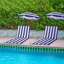 Briwooody 2 Set Beach Chairs with Umbrella Portable Beach Lounger Lightweight Foldable Outdoor Lounger Chair for Outdoor Travel Sunbathing Camping(Stripe Style,Blue,White,Large)