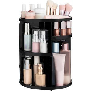 HBlife 360 Rotating Makeup Organizer Adjustable Carousel Large Capacity Revolving Perfume Organizer Skincare Organizers Cosmetic Storage Spinning Holder for Vanity, Black