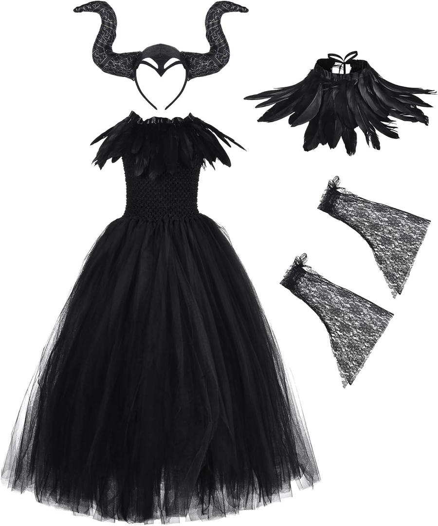 Tutu Dreams Witch Dress for Girls Kids Halloween Costume Black Tutu Dress with Wings Headband Size XL