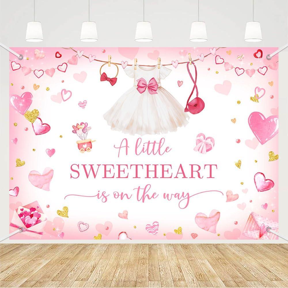 MEHOFOND 7x5ft Pink Sweetheart Baby Shower Backdrop A Little Sweetheart is on the Way Baby Shower Photography Background Pastel Pink Valentine's Day Baby Shower Party Decorations Cake Smash Photo Prop