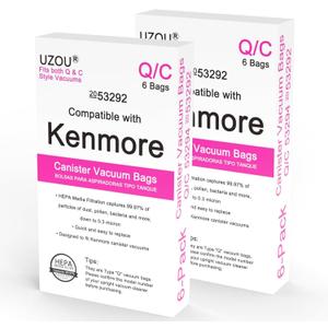 12 Pack Replacement Type Q/C 53292 HEPA Cloth Vacuum Bags Fit for Kenmore 5055, 50557, 50558, 20-53292, 53291, 200 series, 400 series, 600 series, 700 series, 800 series Canister Vacuum Cleaner