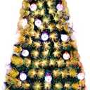 VINGLI 6ft Pre-lit Fiber Optic Christmas Artificial Tree w/Multicolor LED Lights, Snowman & Star Topper, Xmas Full Tree for Indoor Holiday Home Decoration