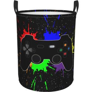 Game Joystick Round Laundry Hamper Gaming Storage Basket Toys Clothes Organizer Bin For Home Bathroom Bedroom Dorm Nursery, 38l