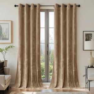 SMILETIME Amber Beige Crushed Velvet Grommet Curtains 52x96 inch Luxurious Thermal Insulated Soundproof Drapes for Living Room Office Soft and Durable LightFiltering Window Treatments, 2 Panels